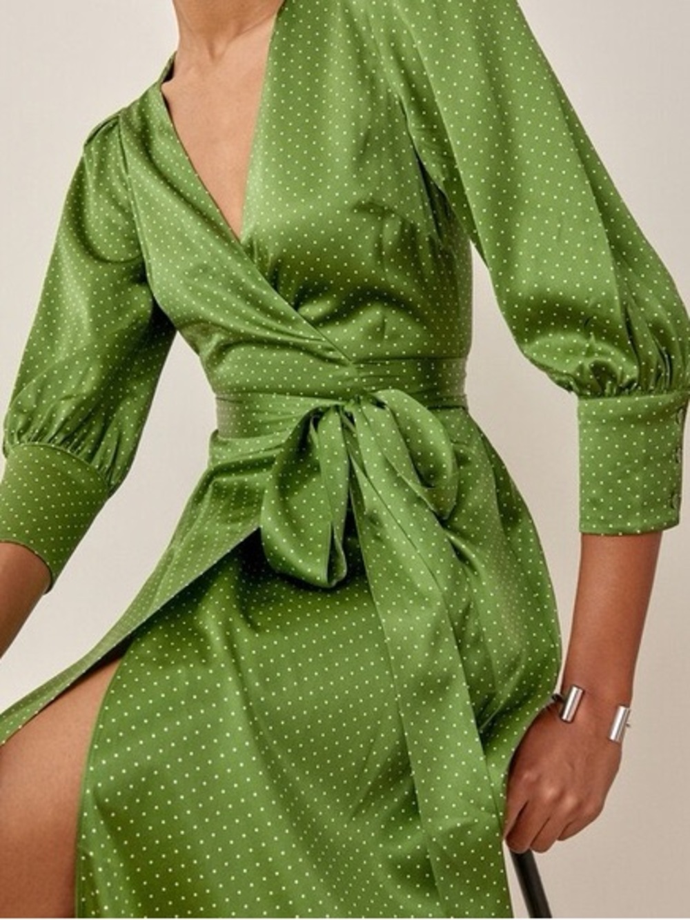 Reformation Merrick silk wrap dress in peat